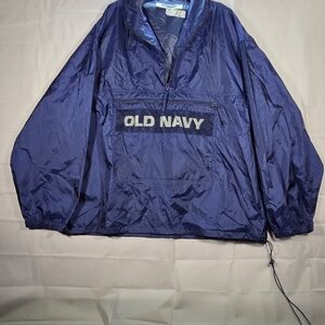 Y2K Old Navy Navy Blue Windbreaker Pullover, Size XXL.